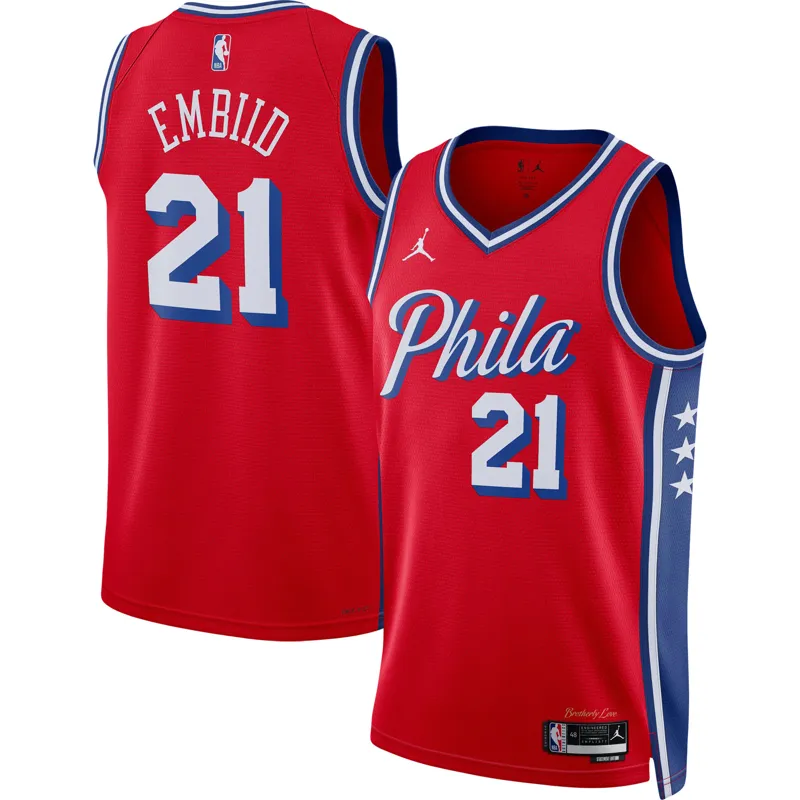 Philadelphia 76ers Jersey Jordan Brand Joel Embiid Red Swingman Statement Edition Jersey - Image 2