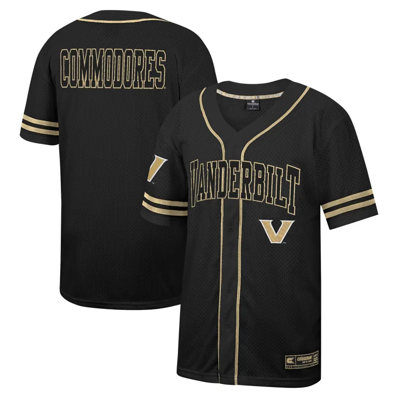 Vanderbilt Commodores Jersey Colosseum Black Free Spirited Mesh Button Up Jersey