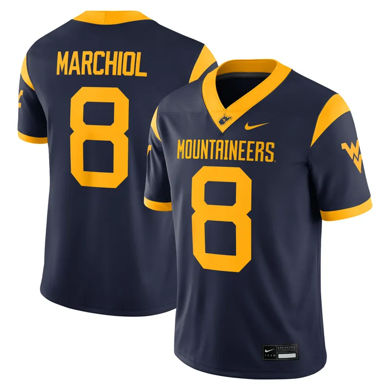 West Virginia Mountaineers Jersey Nicco Marchiol Navy Home Game Jersey